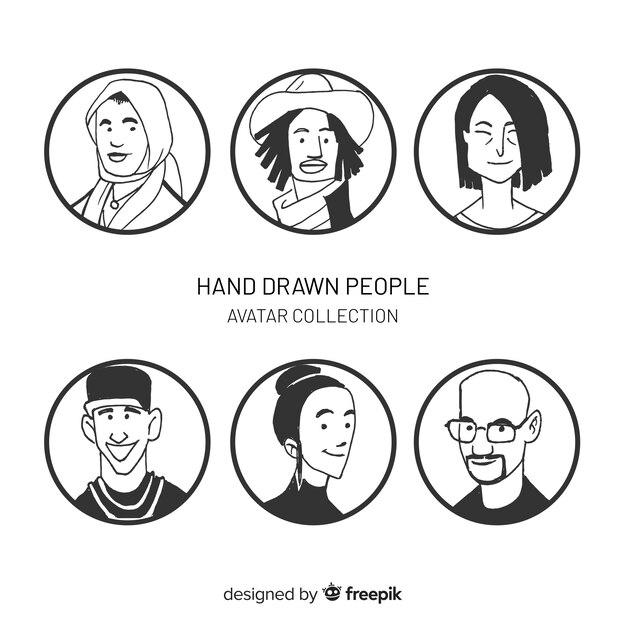 Hand drawn people avatar collection