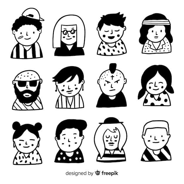 Hand drawn people avatar collection