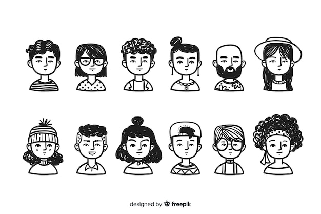 Hand drawn people avatar collection