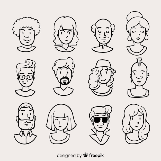 Hand drawn people avatar pack