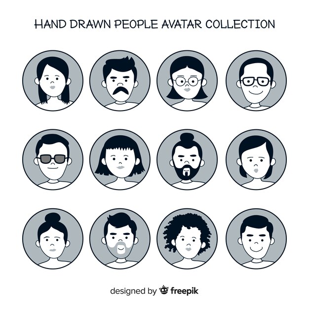 Hand drawn people avatar pack