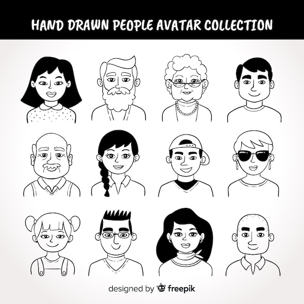 Hand drawn people avatar pack