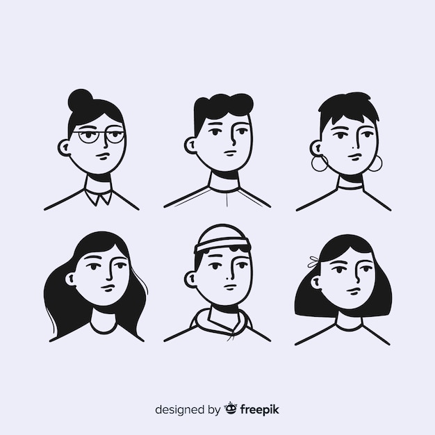 Set di avatar di persone disegnate a mano