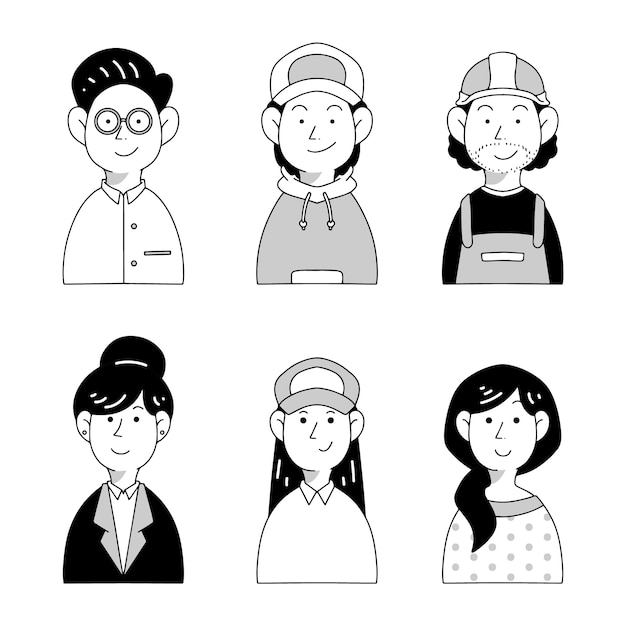 Hand drawn people avatars set