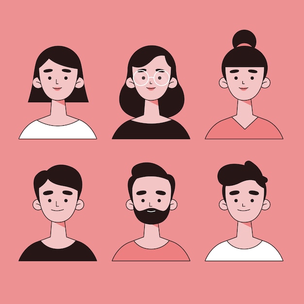 Бесплатное векторное изображение Набор рисованной аватары людей