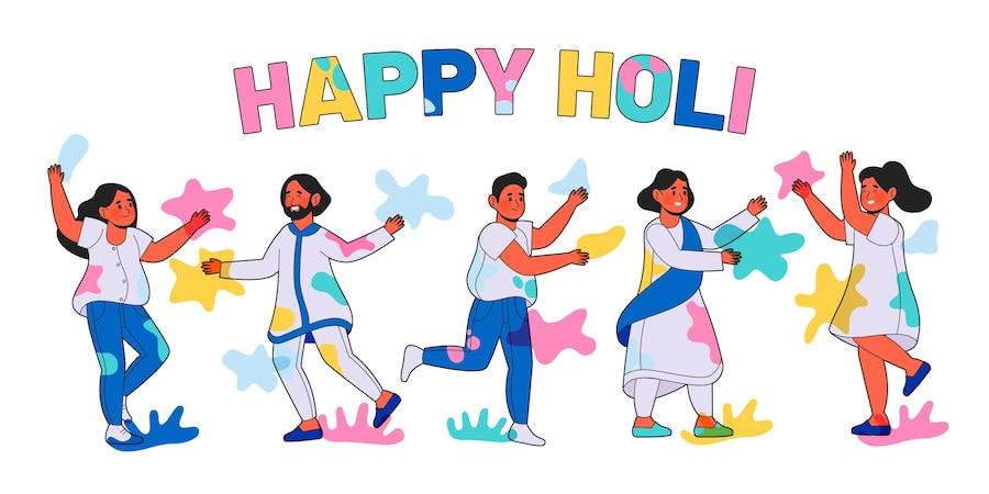 hand drawn people celebrating colors holi festival 52683 56223