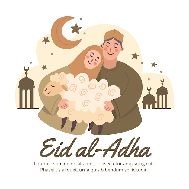 Eid al-adha 그림을 축하하는 손으로 그린 사람들