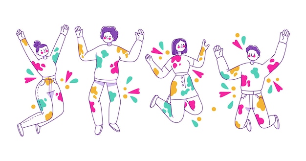 Free vector hand-drawn people celebrating holi festival illustration