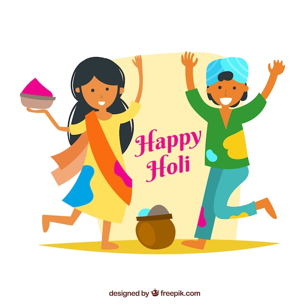 Free vector hand drawn people celebrating holi festival