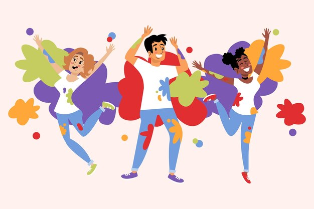 ホーリー祭を祝う手描きの人々