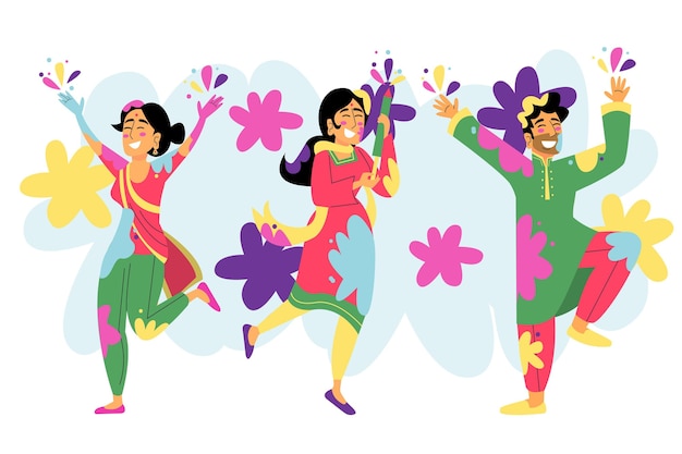 Free vector hand drawn people celebrating holi festival