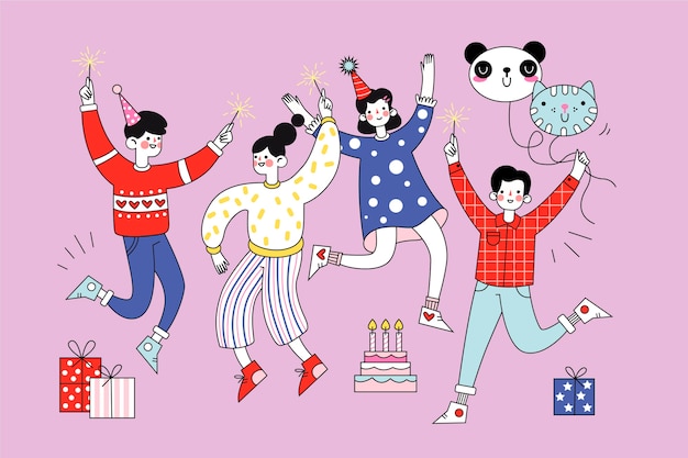 Free Vector hand drawn people celebrating together