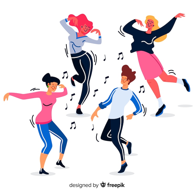 無料Vector 手描きの背景を踊る人々