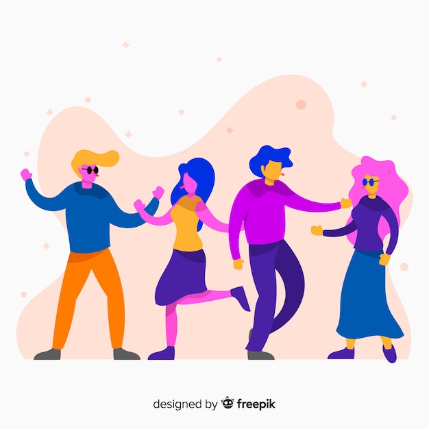 Бесплатное векторное изображение Ручной обращается люди танцуют набор