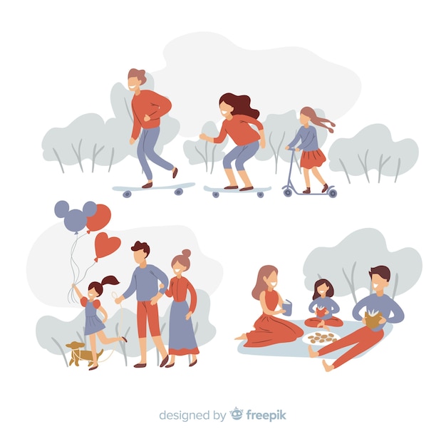 Free Vector hand drawn people doing activities in the park