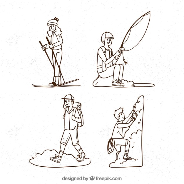 Hand drawn people doing outdoor activities