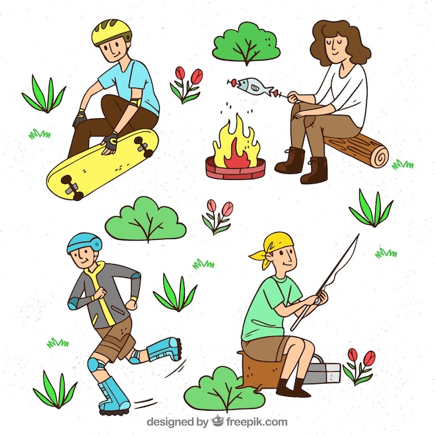 Free vector hand drawn people doing outdoor activities