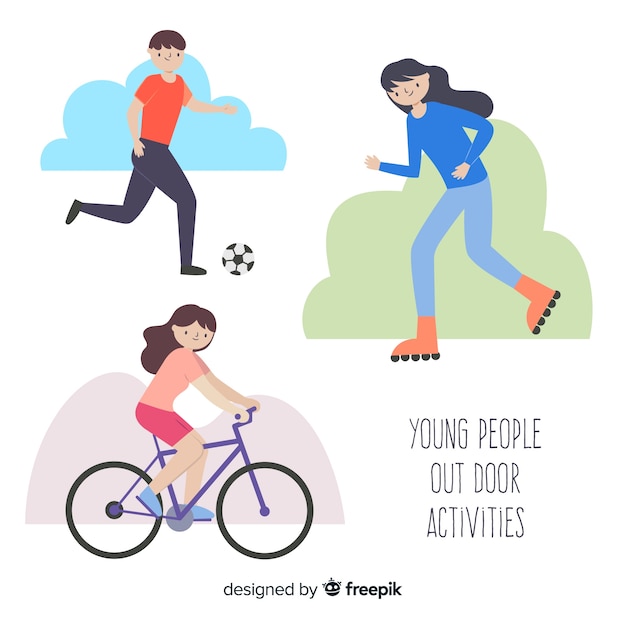 Hand drawn people doing outdoors activities pack