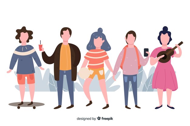 野外活動パックをしている手描きの人々