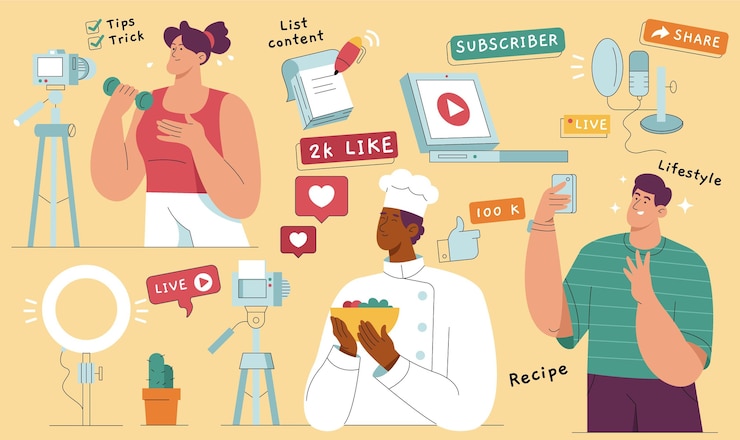 मुफ़्त वेक्टर hand drawn people doing a vlog