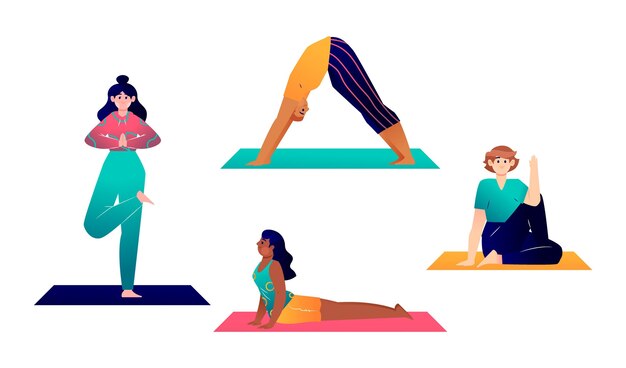 Vettore gratuito persone disegnate a mano che fanno il pacchetto di yoga