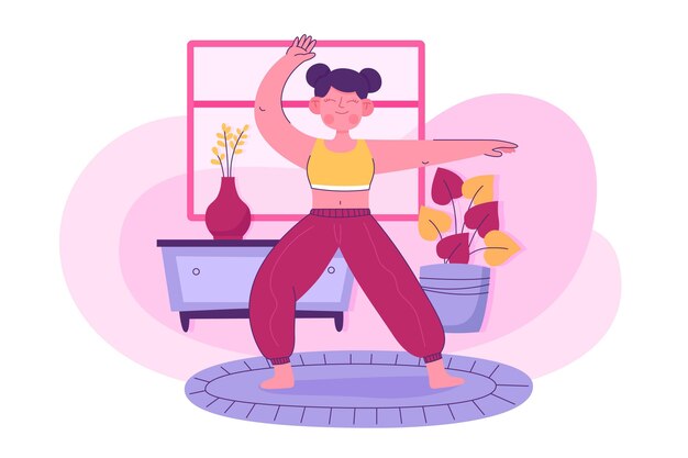ヨガをしている手描きの人々