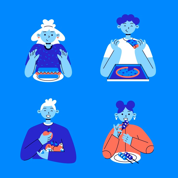 무료 Vector 컬렉션을 먹는 손으로 그린 사람