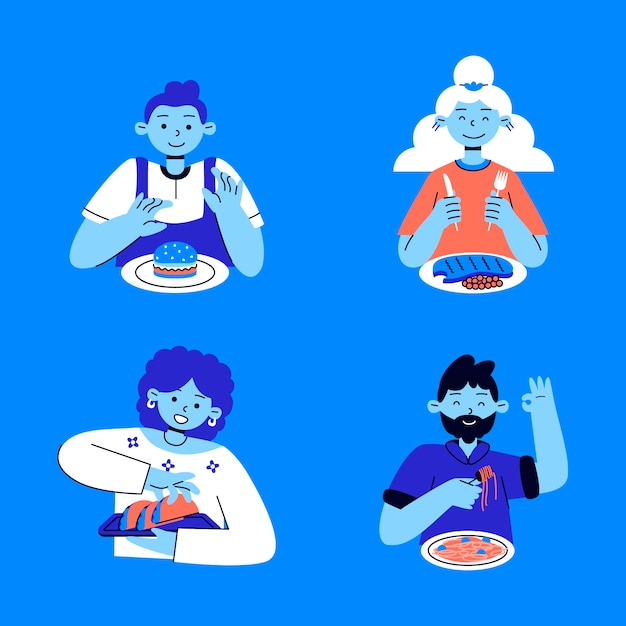 Hand drawn people eating collection