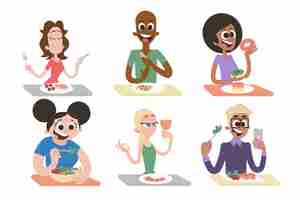 Free vector hand drawn people eating collection