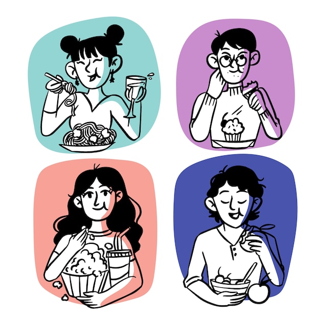 Free vector hand drawn people eating collection