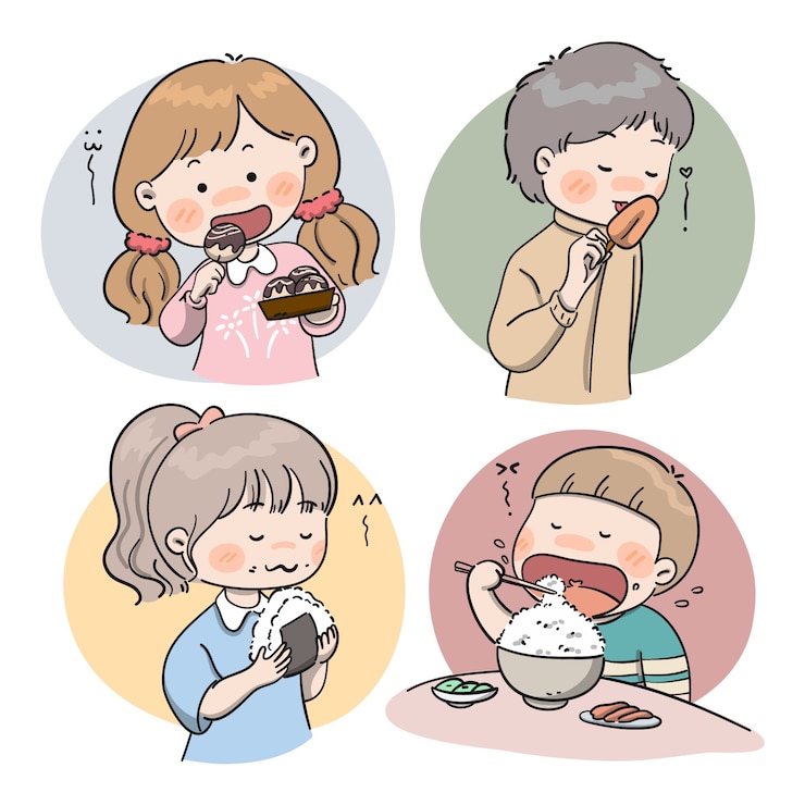 무료 Vector 컬렉션을 먹는 손으로 그린 사람