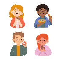 Free vector hand drawn people eating collection