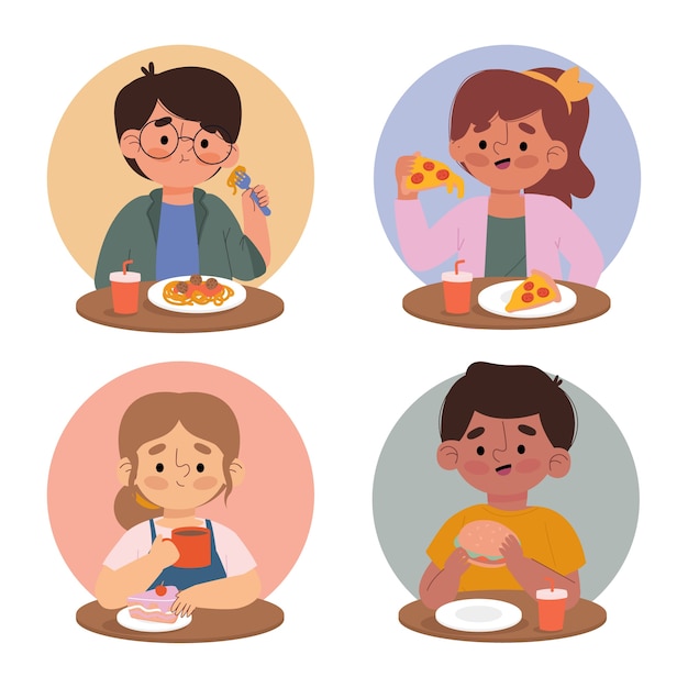 Free vector hand drawn people eating collection