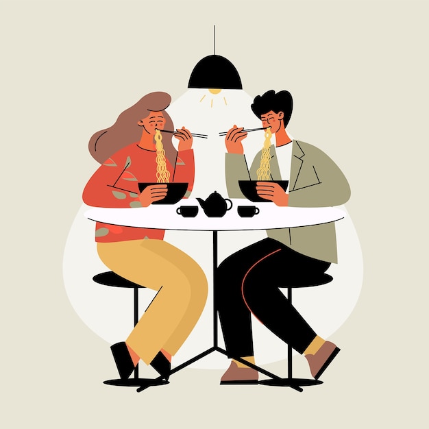 Free vector hand drawn people eating illustration