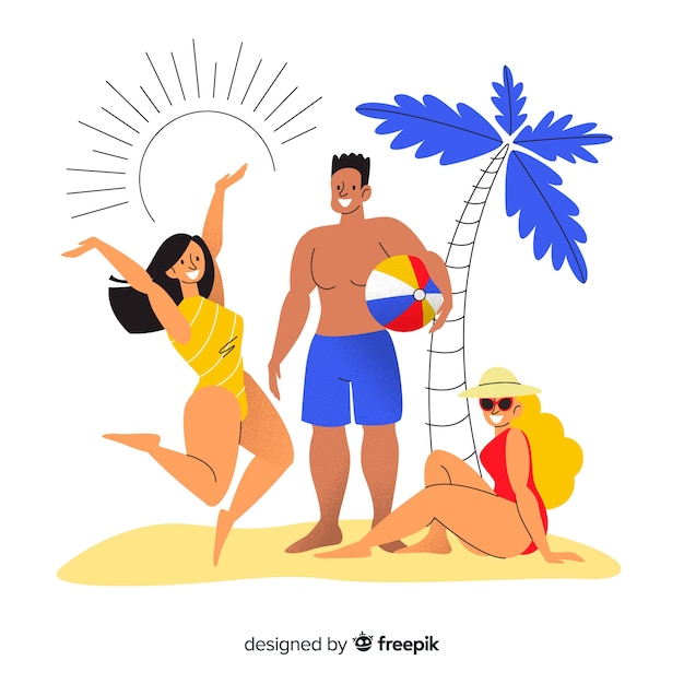 Free vector hand drawn people enjoying summer