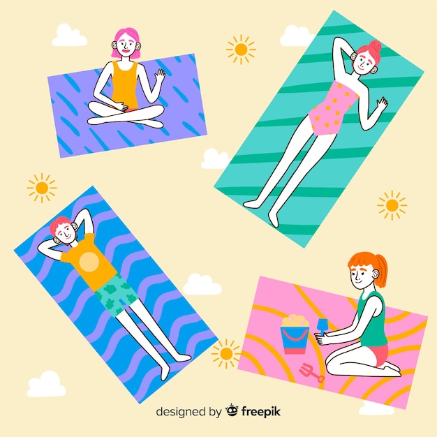 Free vector hand drawn people enjoying summer