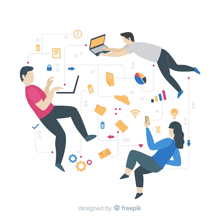 Free Vector hand drawn people floating background
