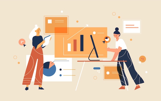 Free vector hand drawn people gathering data for business