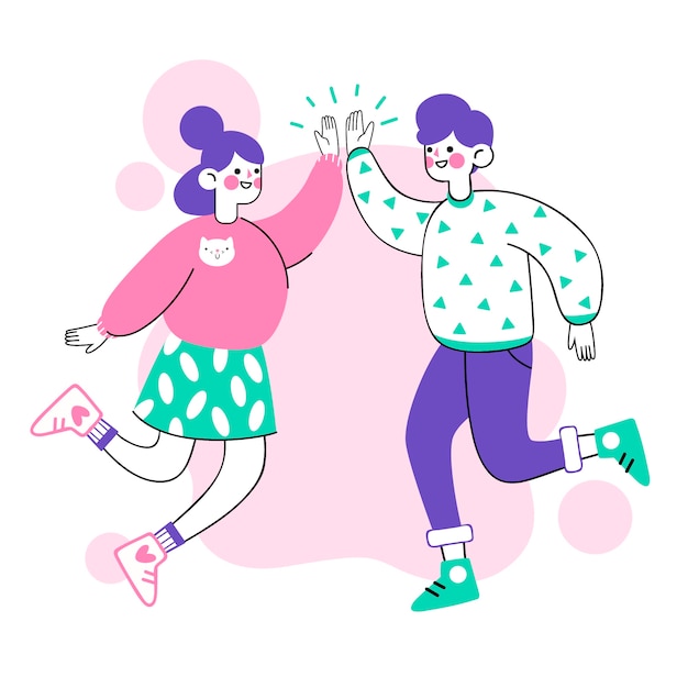 Free vector hand drawn people giving high five