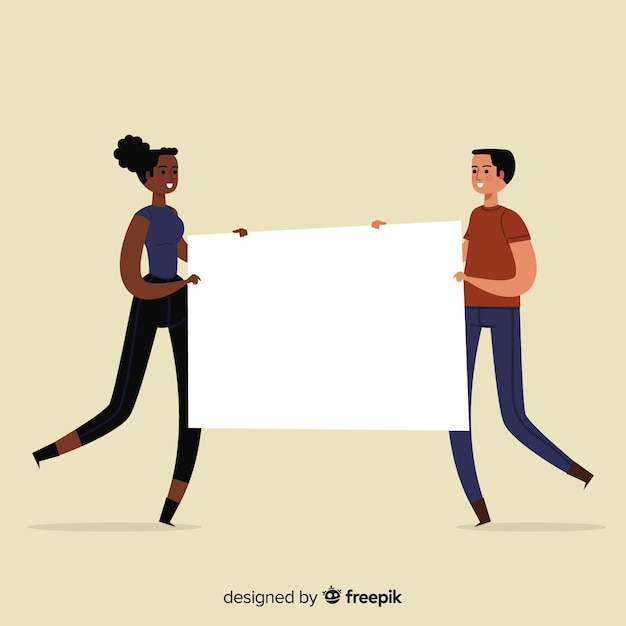 Free vector hand drawn people holding blank sign