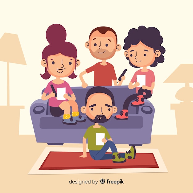 Hand drawn people at home illustration