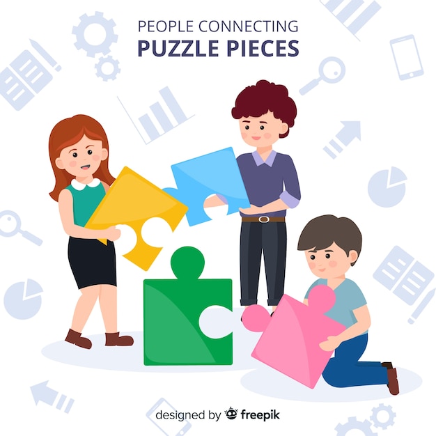 Free vector hand drawn people making puzzle illustration