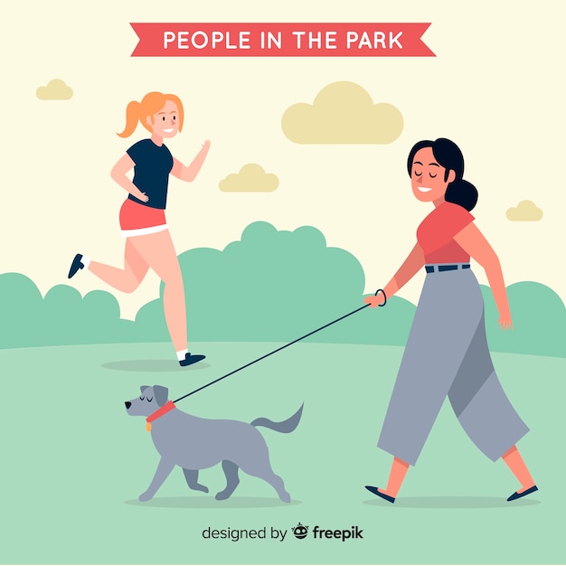 Free vector hand drawn people in the park background