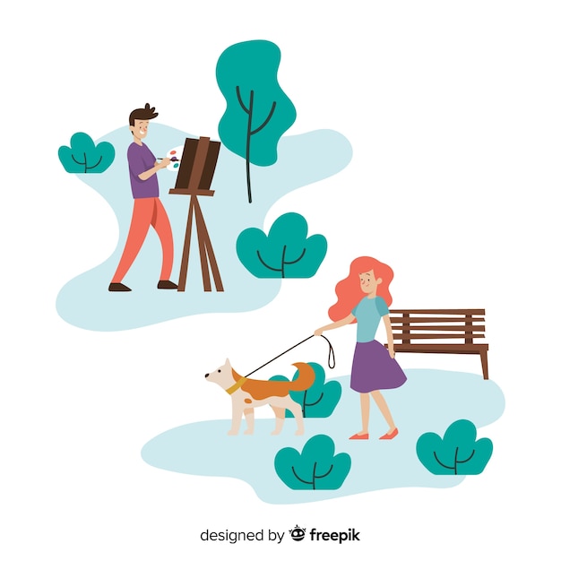 Free vector hand drawn people in the park collection