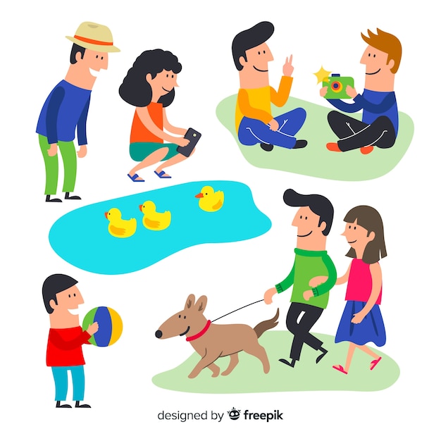 Free vector hand drawn people in the park collection