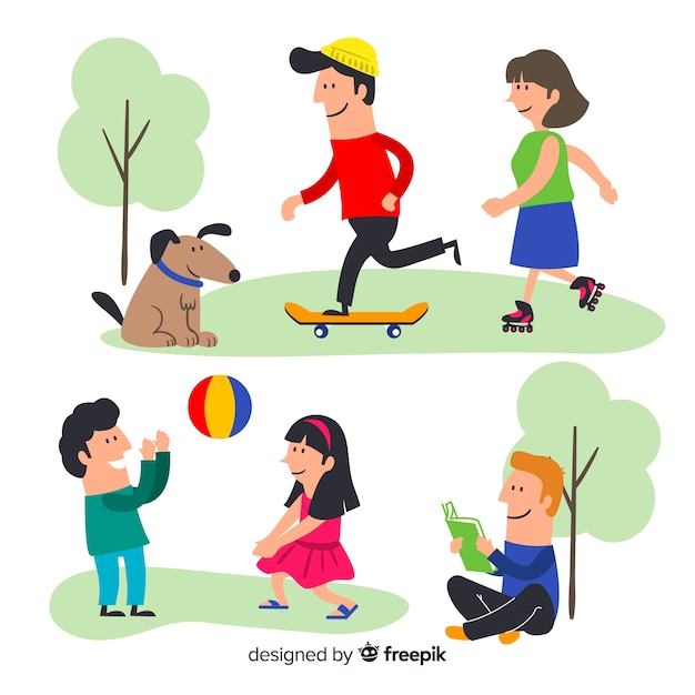 Free vector hand drawn people in the park collection