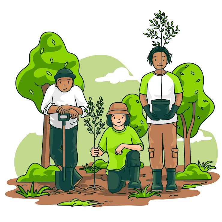 Free Vector hand drawn people planting tree illustrated
