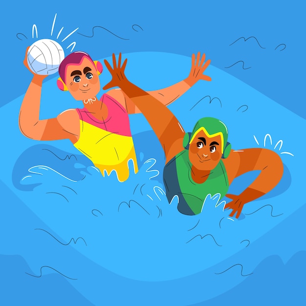 Hand drawn people playing water polo