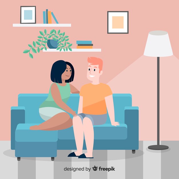 Hand drawn people relaxing at home illustration