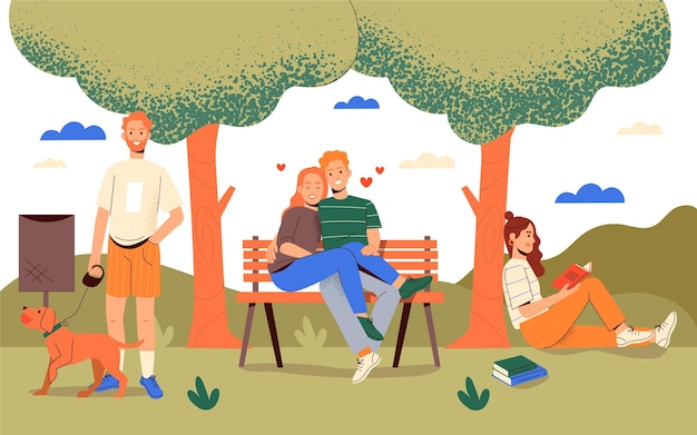 Рисованные люди отдыхают в парке